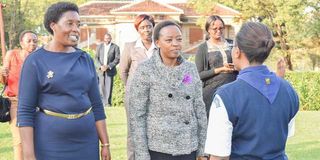 President William Ruto's wife, Rachel, talks to students at Kenya High School.