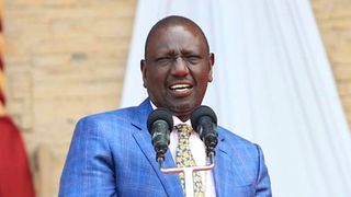 Deputy President William Ruto address believers at Nyayo National stadium during a prayer service.