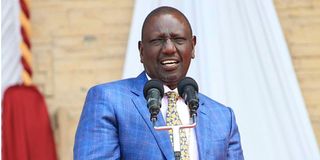 Deputy President William Ruto address believers at Nyayo National stadium during a prayer service.