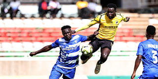 AFC Leopards' Collins Shivachi vies with Tusker's Deogratius Ojok