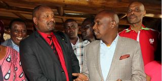 Kanu chairman Gideon Moi (right) with secretary general Nick Salat 