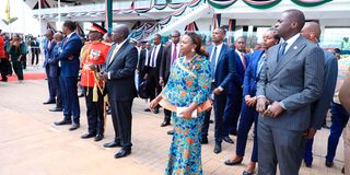 Deputy President Rigathi Gachagua (second left) with Nairobi Governor Johnson Sakaja