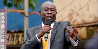 Deputy President Rigathi Gachagua addresses wananchi in Nyeri town on November 19, 2022.