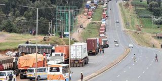 Trucks parked in Mau Summit on the Eldoret-Nakuru road 