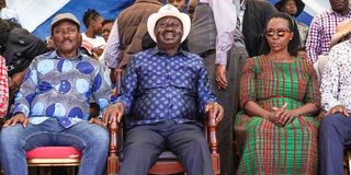 Azimio leaders Kalonzo Musyoka, Raila Odinga and Martha Karua 