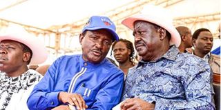 Azimio leader Raila Odinga with Wiper chief Kalonzo Musyoka 