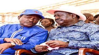 Azimio leader Raila Odinga with Wiper chief Kalonzo Musyoka 