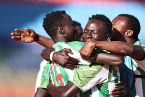 Nzoia Sugar players celebrate a goal 