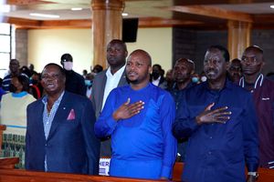 ODM party leader Raila Odinga, Langata MP Phelix Odiwour and nd COTU boss Francis Atwoli 