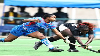 Mercy Chelangat (left) of Lakers vies for the ball with Billo Esther of Delta Queens 