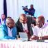 President William Ruto chats with Deputy President Rigathi Gachagua and Head of Public Service Felix Koskei