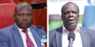 Kakamega Governor Fernandes Barasa (left) and his predecessor Wycliffe Oparanya