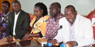 Uasin Gishu County Governor Jonathan Bii Chelilim (right), accompanied by Deputy Governor John Barorot 