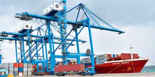 Panama-flagged container ship Lisa offloads cargo at the newly constructed container Terminal 2 at the port of Mombas