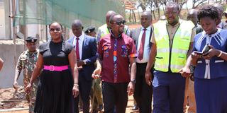 Governor George Natembeya and county officials inspecting construction progress of the Suam one-stop border-post 