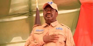 Azimio leader Raila Odinga during a media briefing at Jaramogi Oginga Odinga Foundation Centre in Nairobi