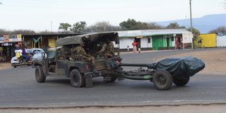 A Kenya Defense Forces (KDF) vehicle that was in a convoy of vehicle-driven missile launchers spotted in Baringo