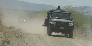 A convoy of KDF vehicles ferrying soldiers and military equipment in Baringo on March 14