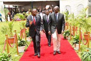 Governor George Natembeya with President William Ruto at State House Nairobi on Wednesday March 15, 2023