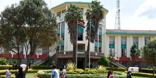 Students outside Moi University’s administration block in Kesses, Uasin Gishu County