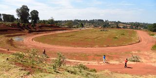 An aerial view of the stalled Kamariny Stadium in Iten, Elgeyo Marakwet County 