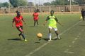 Kayole Ladies midfielder Dima Halima (left) vies for the ball with Falling Waters Barcelona striker Naomi Masinde