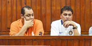 Akasha brothers Baktash Abdalla (left) and Vijaygiri Goswami at the Mombasa Law Courts
