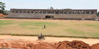 A football pitch at Masinde Muliro Kanduyi Stadium