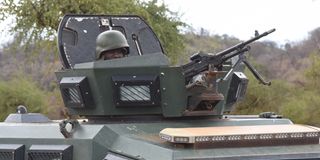 An Armored Personnel Carrier on the Mochongoi-Kasiela-Chemorongion-Marigat road In Baringo County on March 16, 2023