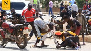 Protesters use a large home-made catapult kisumu maandamano