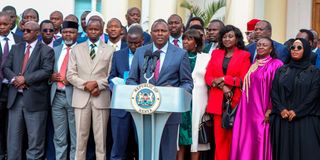 Kenya Kwanza legislators led by National Assembly Majority Leader Kimani Ichung'wa