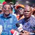 Siaya Governor James Orengo (left) and his deputy William Oduol (right) address journalists in Siaya town