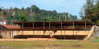 A flooded area next to the dais at Maua Stadium, Meru County