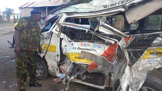 Benjamin Boen takes a look at the wreckage of matatu