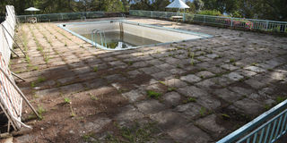 A neglected swimming pool at Kabarnet Hotel in Baringo County.