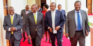 President William Ruto, Deputy President Rigathi Gachagua, Prime Cabinet Secretary Musalia Mudavadi at State House