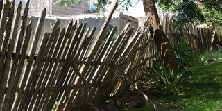 A falling fence around the neglected Kabarnet Hotel in Baringo County