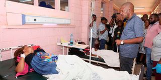 Governor Andrew Mwadime visits accident survivors at the Moi County Referral Hospital in Voi, Taita Taveta County