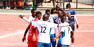 Administration Police players celebrate a point 