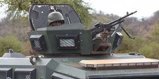 An armored Personnel Carrier on the Mochongoi-Kasiela-Chemorongion-Marigat road In Baringo County on March 16, 2023