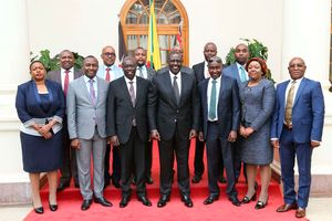 President William Ruto together with Deputy President Rigathi Gachagua and Jubilee MPs at State House