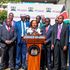 Council of Governors chairperson Anne Waiguru (centre) with her colleagues during a media briefing in Nairobi