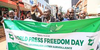 Journalists march during a peaceful procession to mark the World Press Freedom Day in Kisii in May last year.