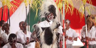 Orchard Primary School from Rift Valley perform a Luhya folk song at the Kenya National Music Festivals in Kisumu County