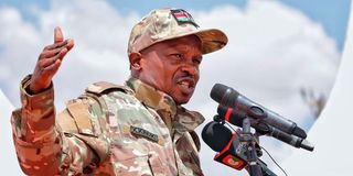 Interior Cabinet Secretary Kithure Kindiki addresses a public baraza in Moyale town in Marsabit County in February. 