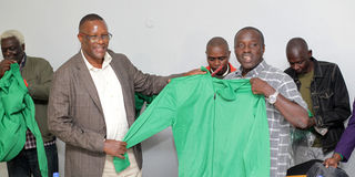 Gor Mahia legend Austin Oduor and ICT CS Eliud Owalo