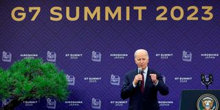 US President Joe Biden speaks during a press conference following the G7 Leaders' Summit in Hiroshima on May 21, 2023.