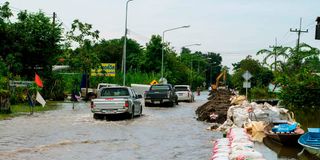 Cars on a flooded road