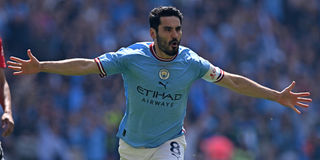 Manchester City's German midfielder Ilkay Gundogan celebrates