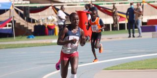 Vivian Cheruiyot competes in the women's 10,000m race